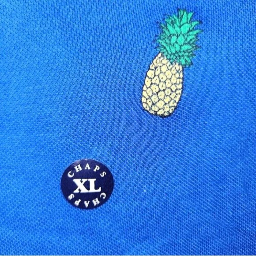 Chaps NWOT‎ Royal Blue Pineapple Short Sleeve Polo Shirt Size XL